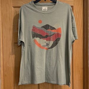 Light Sage Graphic Tee with Mountain Sunset Print